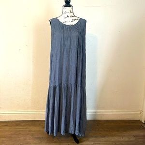 Blue dotted Ines de le Fressange dress by Uniqlo. Lycocell pleated crumple effec